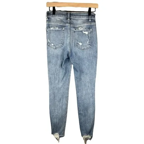 Vervet Buttonfly Light Wash Distressed Hi Rise Skinny Crop Jeans Denim Size 26 - Picture 3 of 7